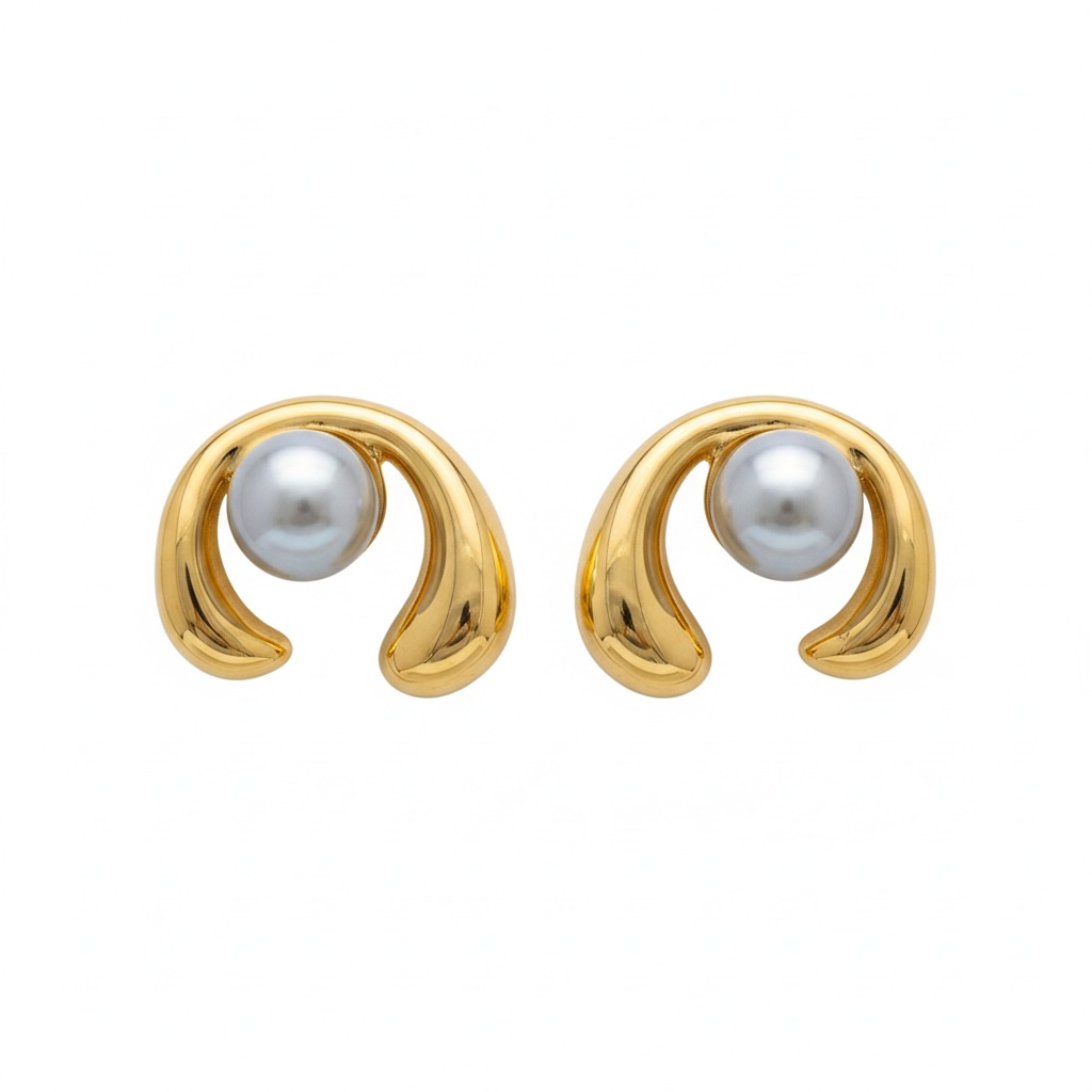 Aretes Media Luna con Perla