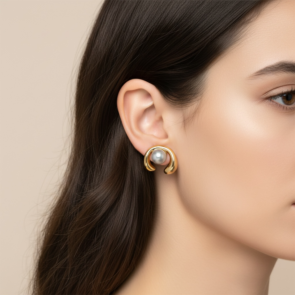Aretes Media Luna con Perla