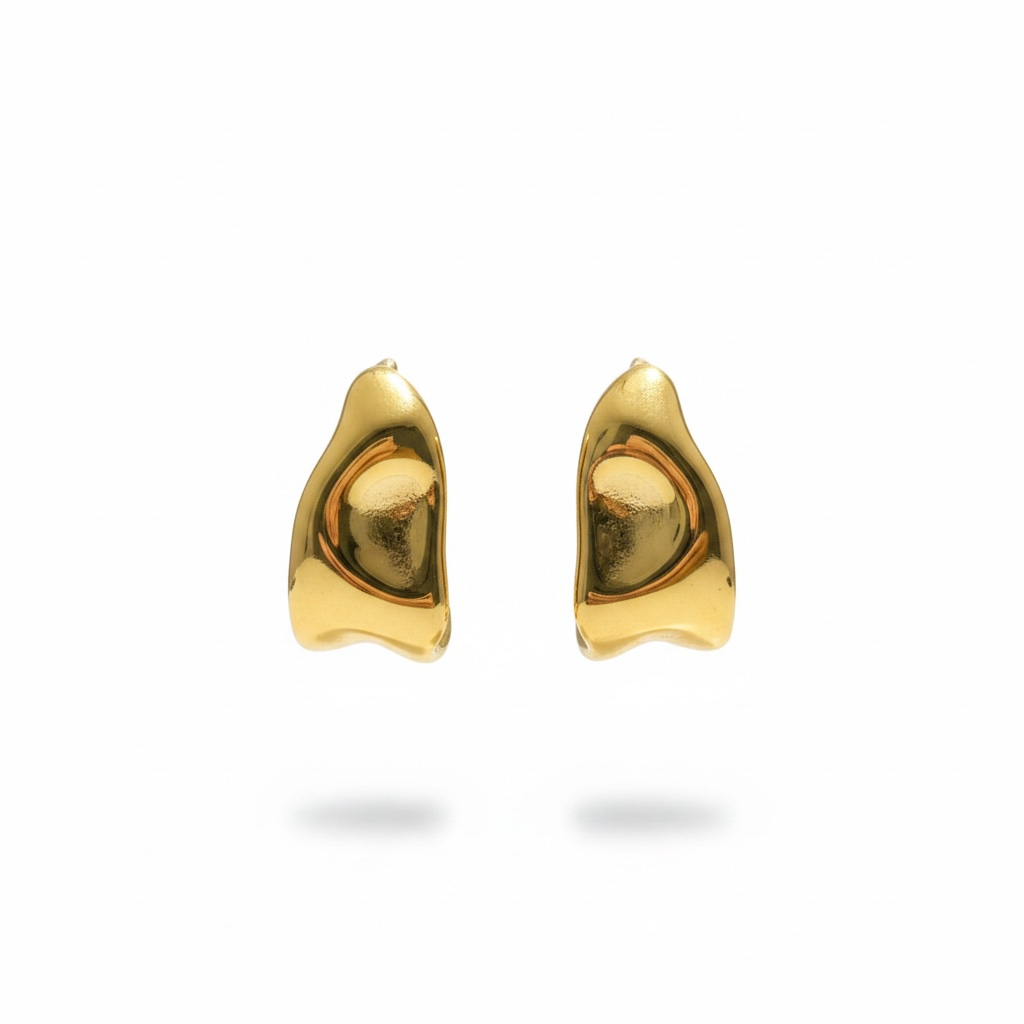 Aretes Dorados Medio Aro Irregular