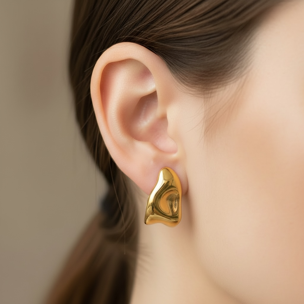 Aretes Dorados Medio Aro Irregular
