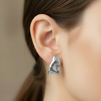 Aretes Plateados Medio Aro Irregular