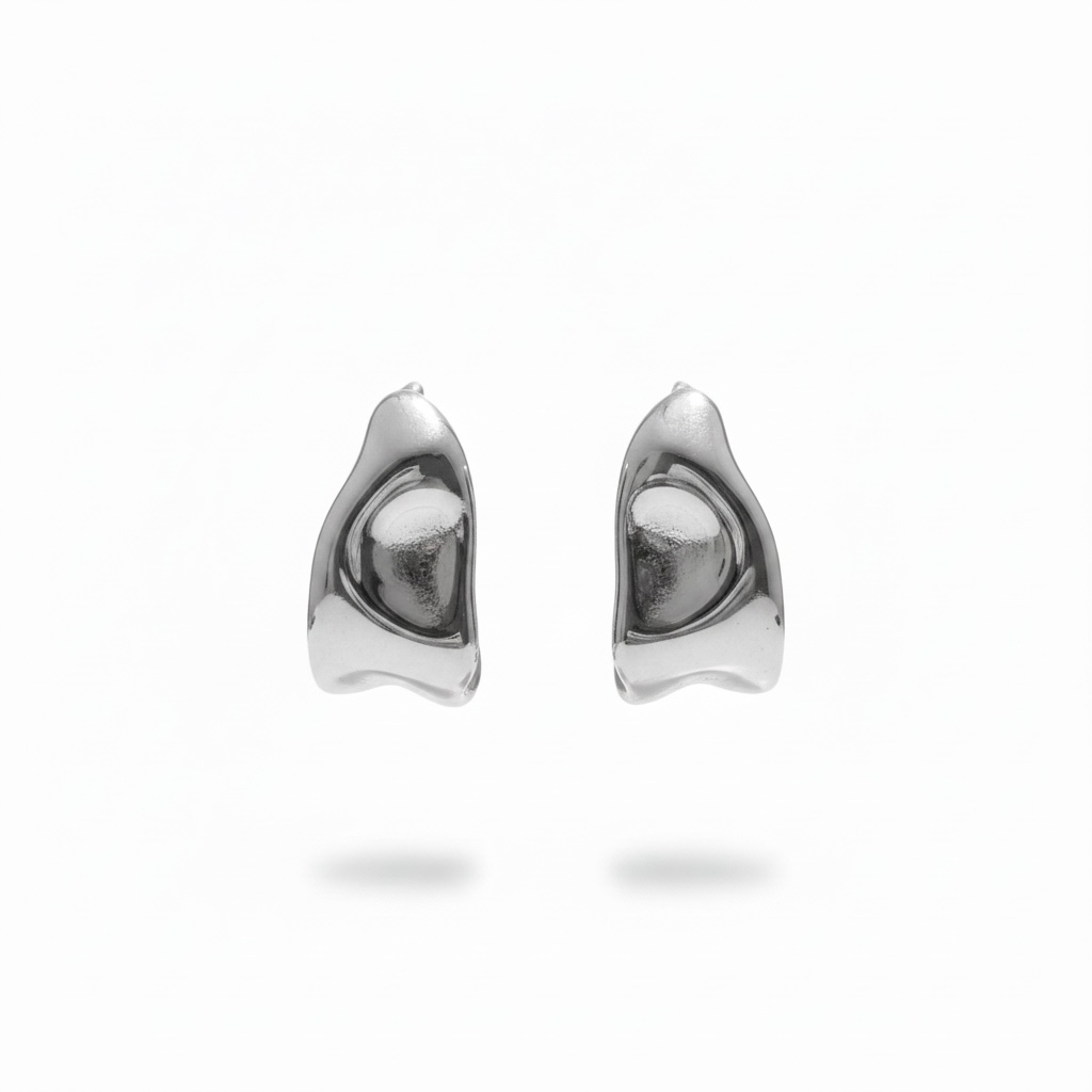 Aretes Plateados Medio Aro Irregular